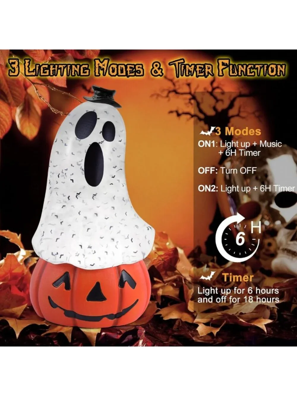 Spooky Halloween Snow Globe Lantern with Ghost & Pumpkin | Musical Glitter Decor